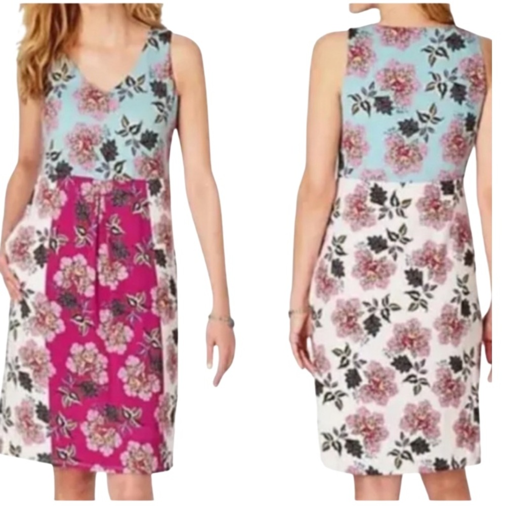 J. Jill Floral Colorblock V-Neck Sleeveless Dress NWOT